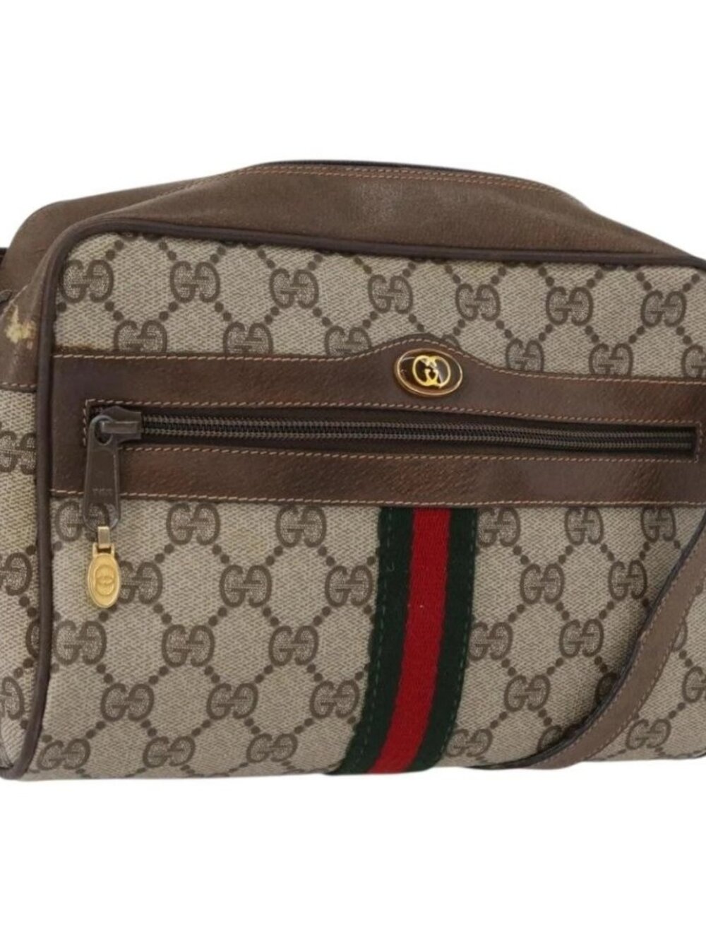 GUCCI GG Supreme Web Sherry Line Bag PVC Beige Gold - Picture 2 of 16